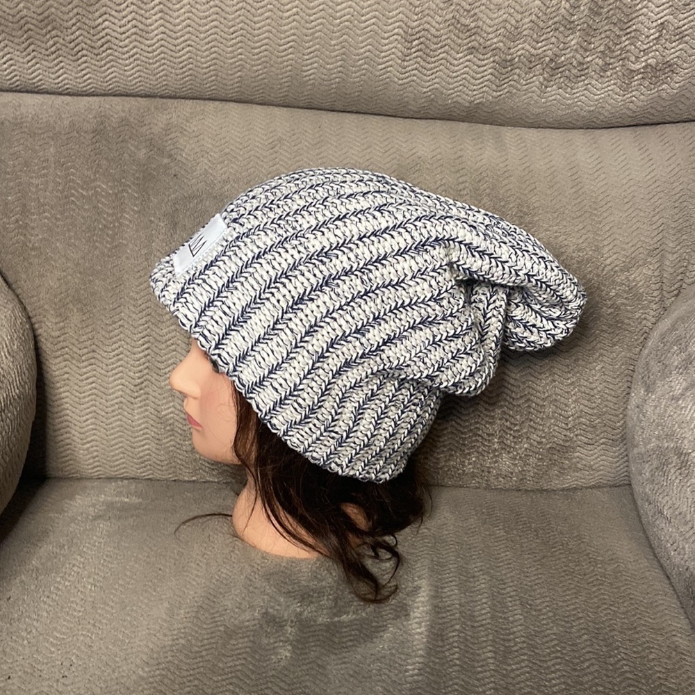 Love Your Melon Beanie Hat Navy Blue Cream Unisex One Size